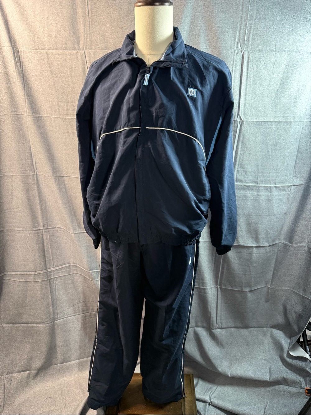 1800-Wilson Men's Navy Windbreaker Suit Set with White Piping